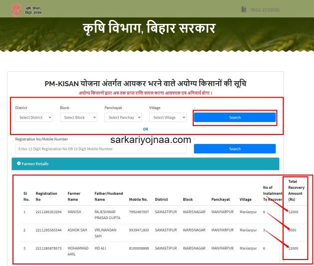 Pm Kisan Amount Recovery List