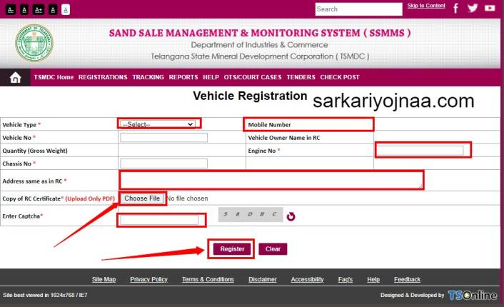 SSMMS Vehicle Registration form