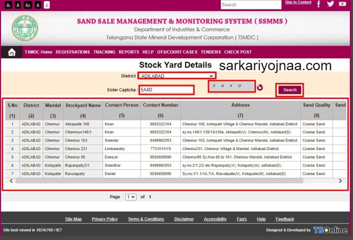 Stock Yard Contact Details , TS Sand Booking