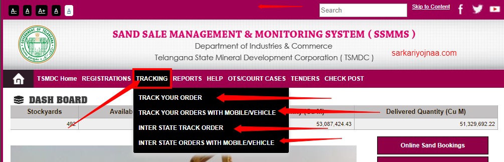 TS Sand Booking Order Status Track