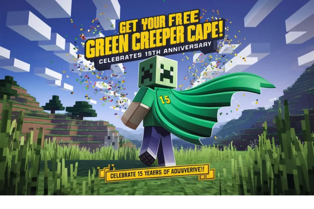FREE Minecraft 15th Anniversary Green Creeper Cape