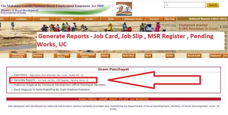 MNREGA Generate Reports - Job Card, Job Slip , MSR Register , Pending Works, UC