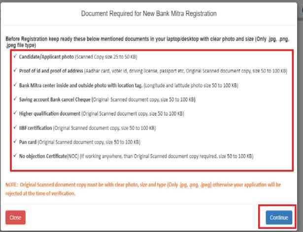 Document Required for New Bank Mitra Registration