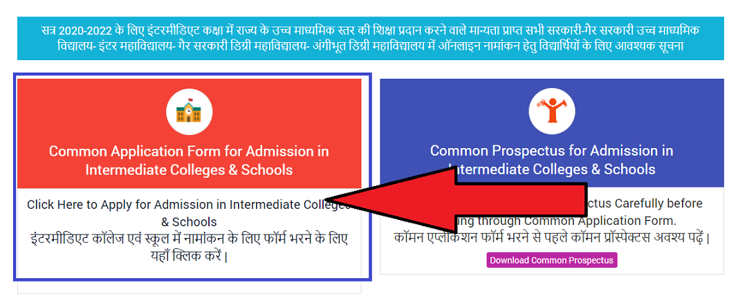 Common Application Form for Admission in Intermediate Colleges and Schools