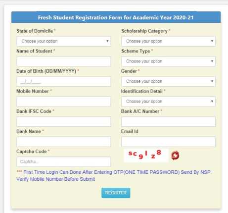 Fresh Student Registration Form for Academic Year 2020-21 , scholarship Scheme