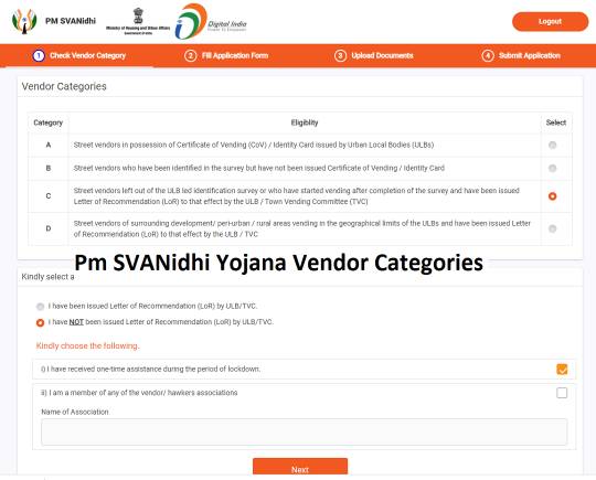 Pm SVANidhi Yojana Vendor Categories