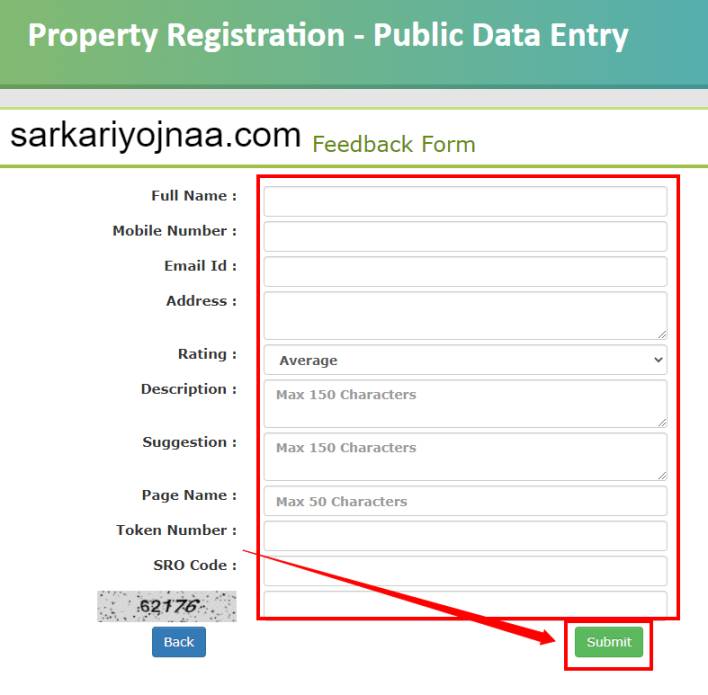 Feedback form Department of Registration and Stamp , Mahabhu Abhilekh Maharashtra 