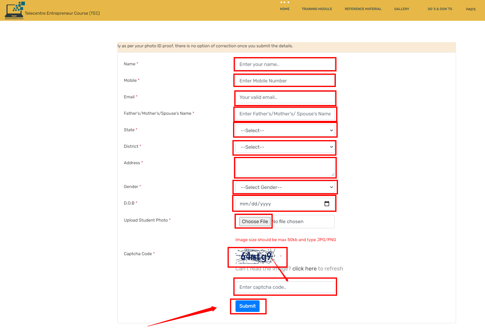 CSC TEC Registration Form , Digital Seva