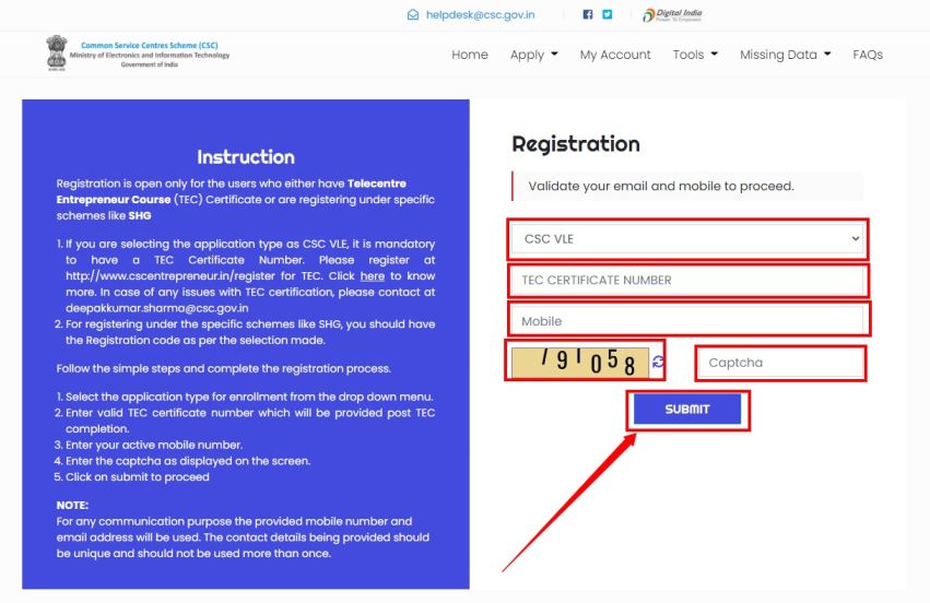 CSC VLE Registration digital seva