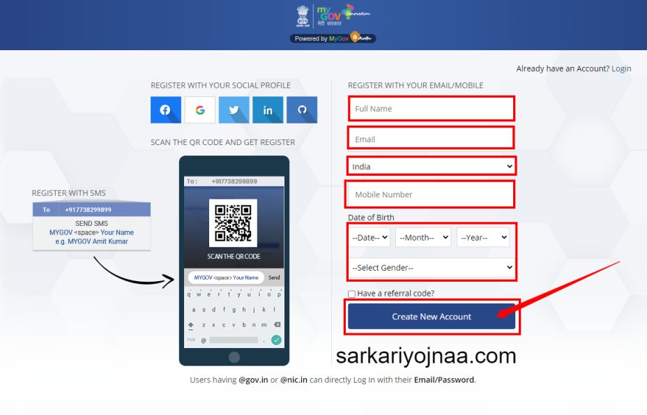 mygov.in registration form