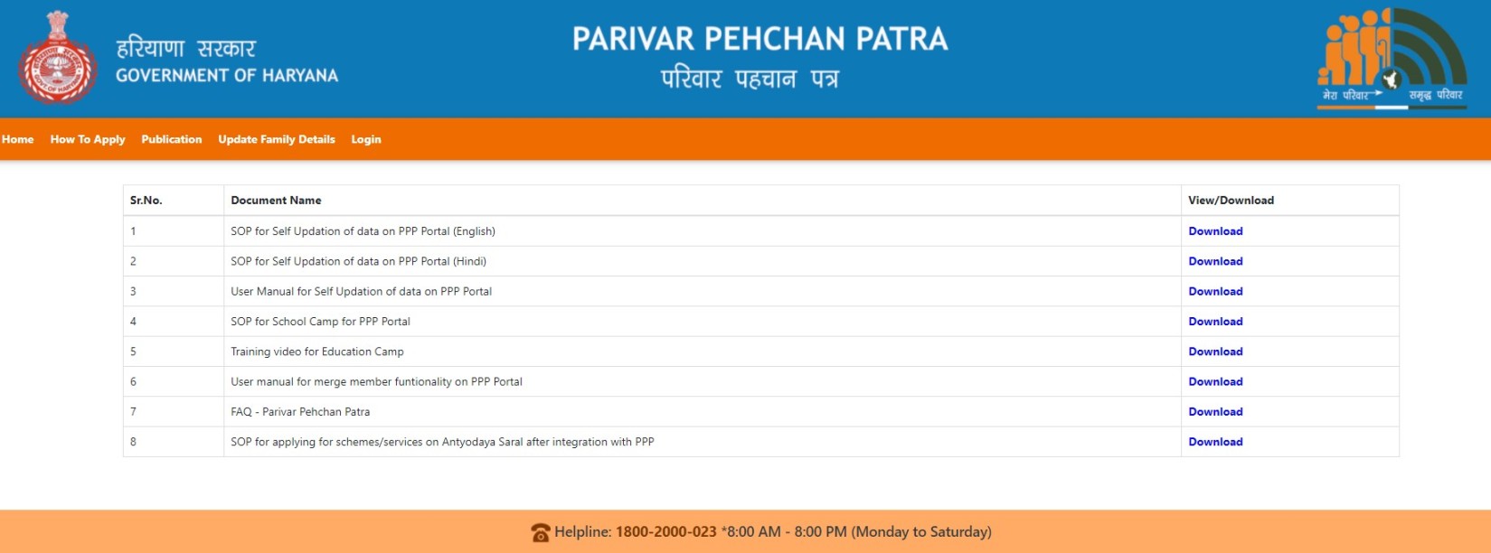 Haryana Parivar Pehchan Patra Publication