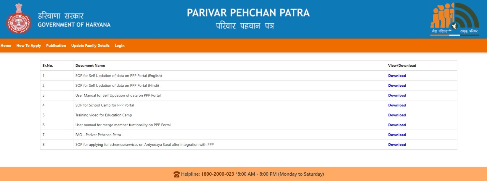 Parivar Pehchan Patra Haryana