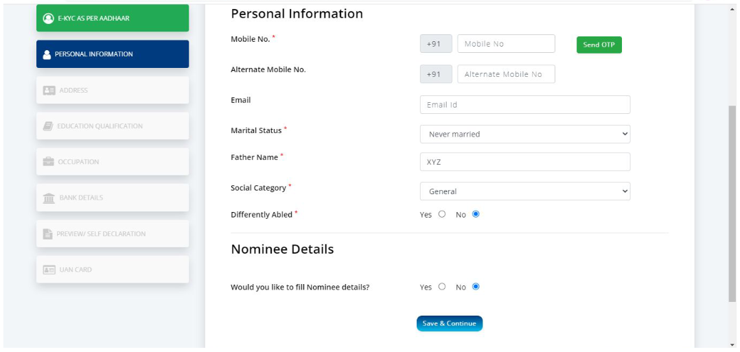 NDUW Card Self registration Form , E Shram Yojana