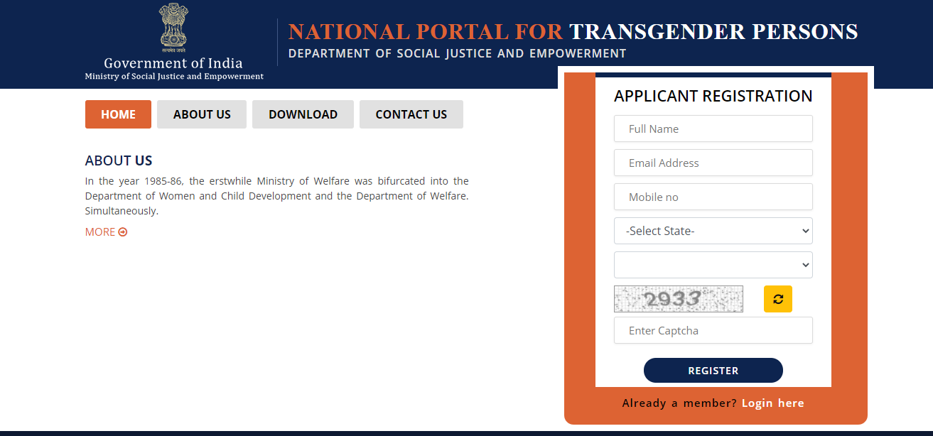 National Transgender Portal, नेशनल ट्रांसजेंडर पोर्टल, Transgender ID Card Download