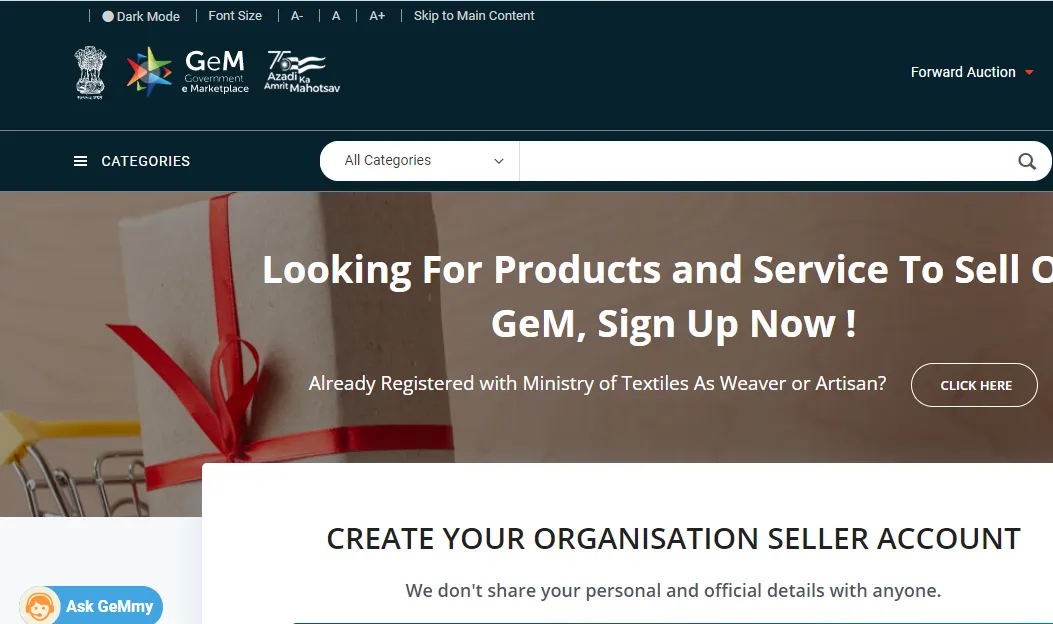 GeM Portal 2023 Registration, Government E Marketplace