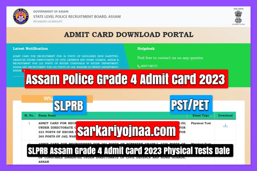 Assam Police Grade 4 Admit Card 2023 Download