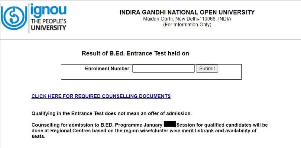 B.ED entrance exam result