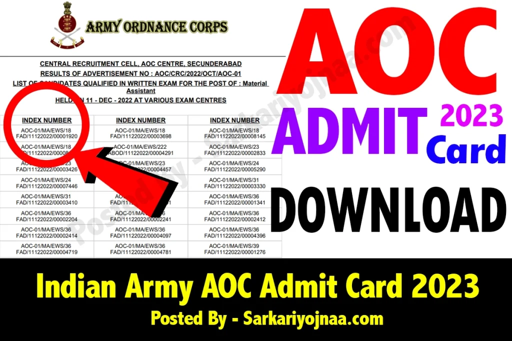Indian Army AOC Admit Card 2023