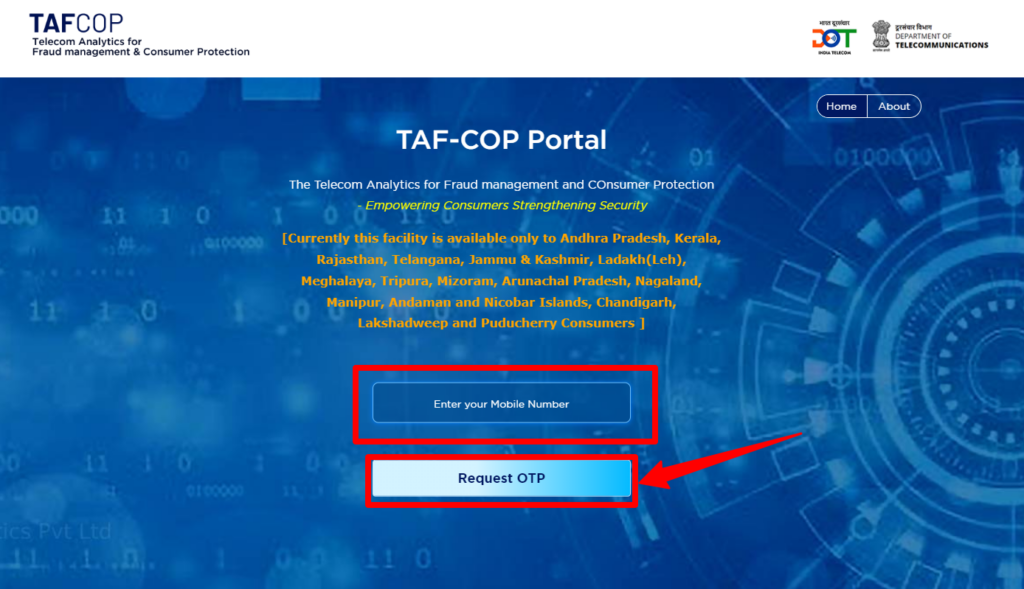 TAF COP Consumer Portal tafcop.dgtelecom.gov in