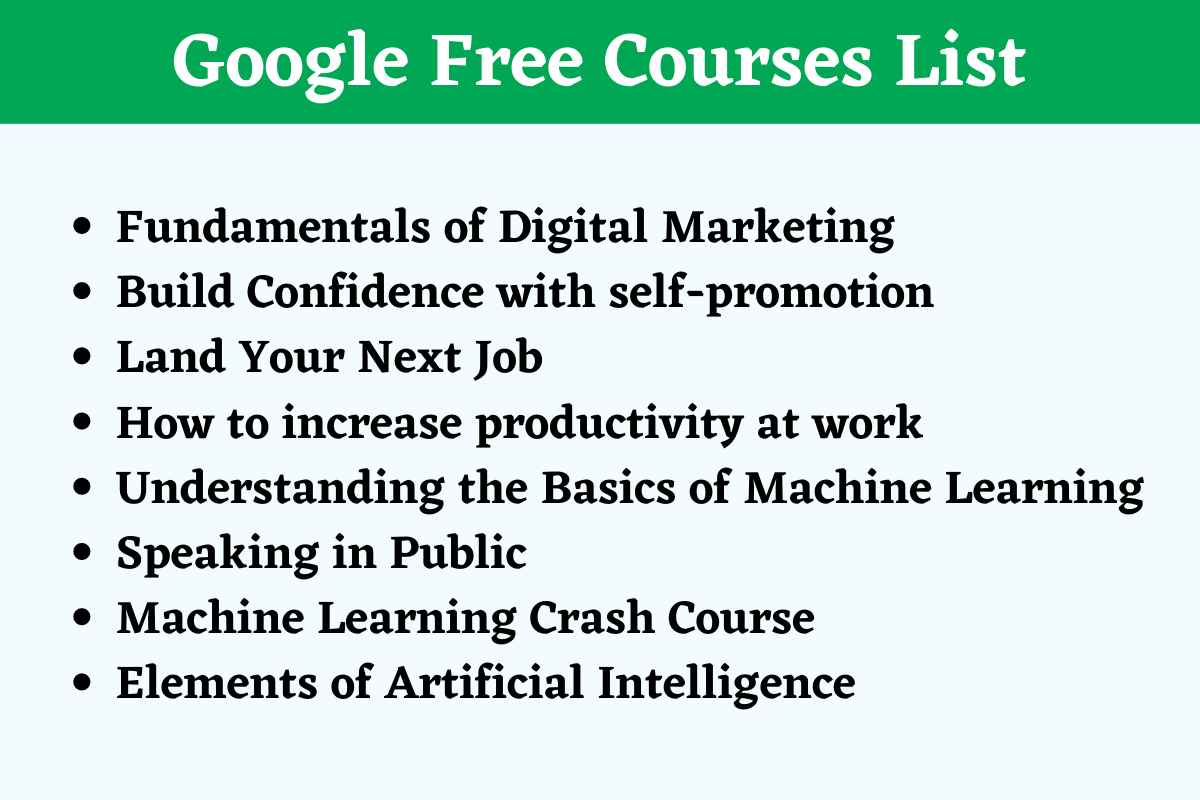 Google Free Courses List