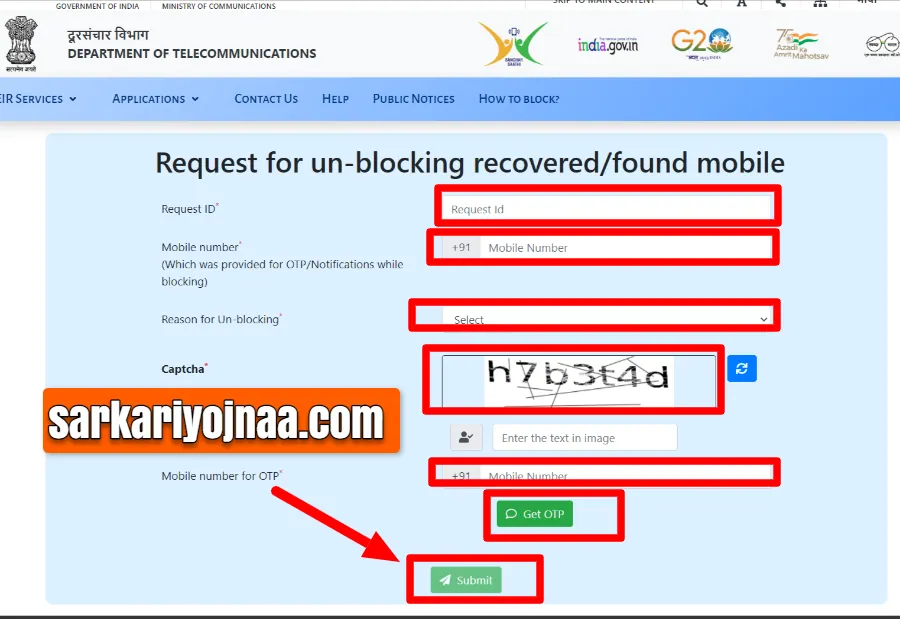 CEIR User-Direct Request Un Blocking Form Sanchar Saathi Portal