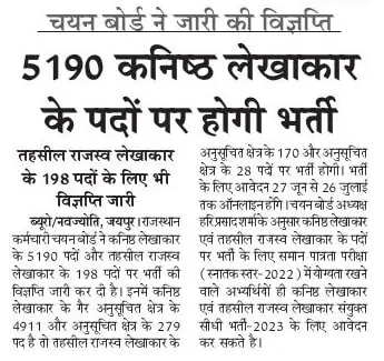 Rajasthan Junior Accountant Recruitment 2023 Notification Details