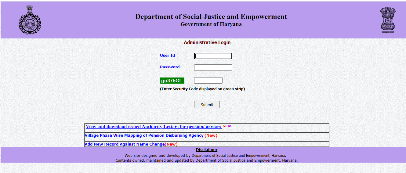 haryana pension status
