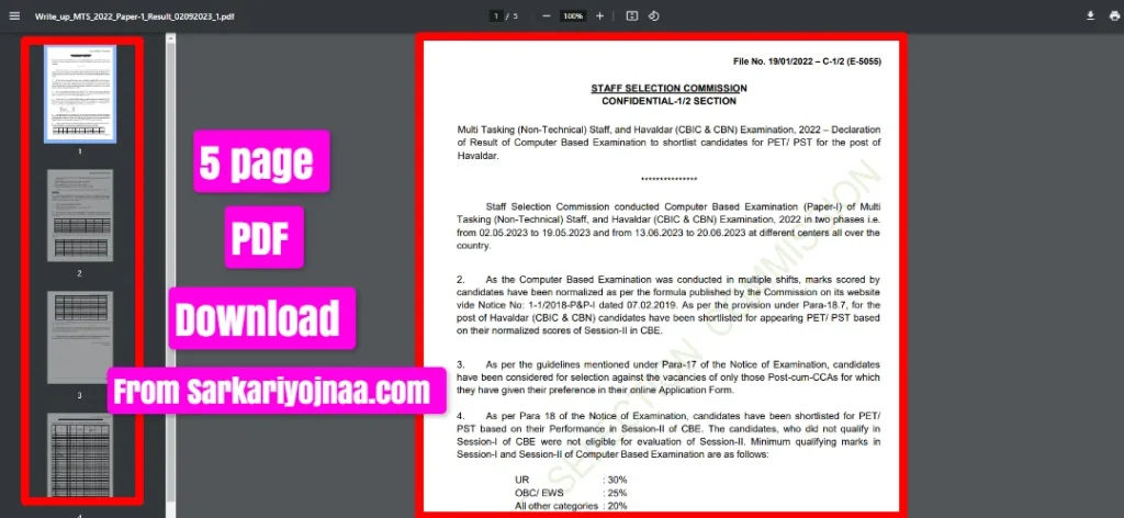 SSC MTS Result 2023 PDF Download