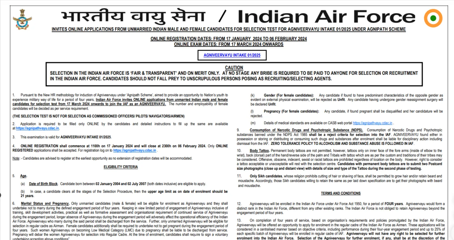 Air Force Agniveer Recruitment 2024