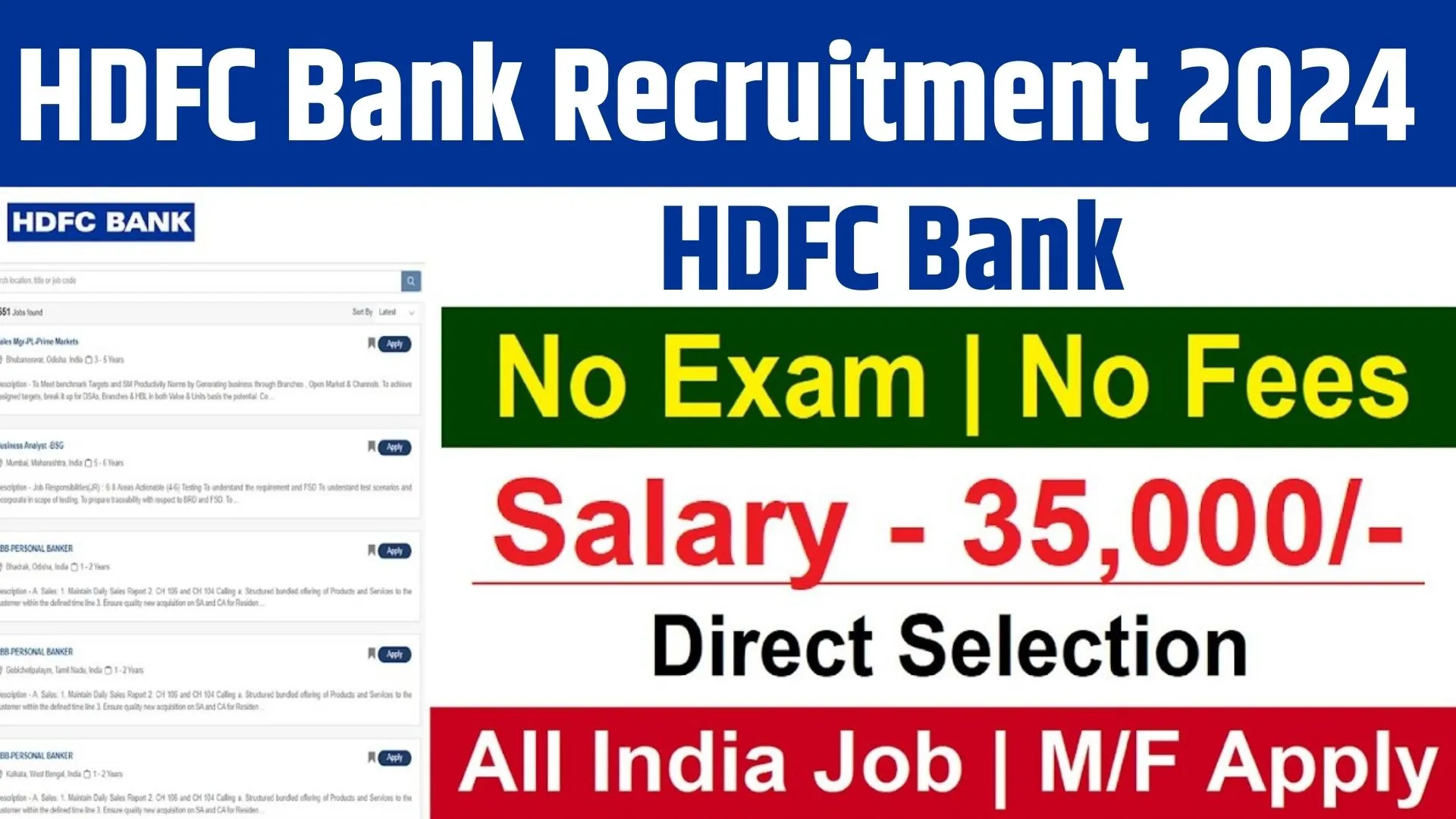 HDFC Bank Recruitment Online Apply 2024