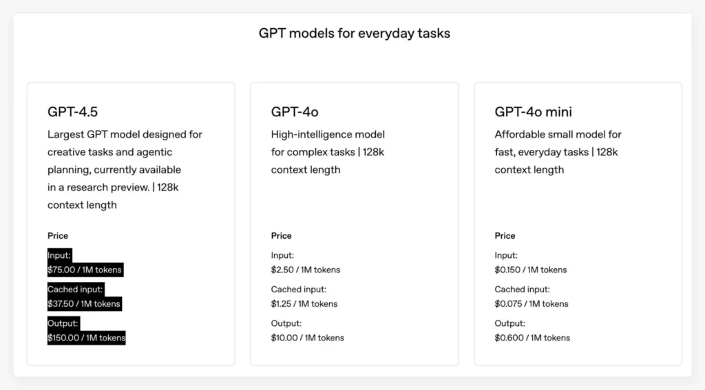 Open AI Chat GPT-4.5 Pricing Open AI Chat GPT-4.5 Pricing
