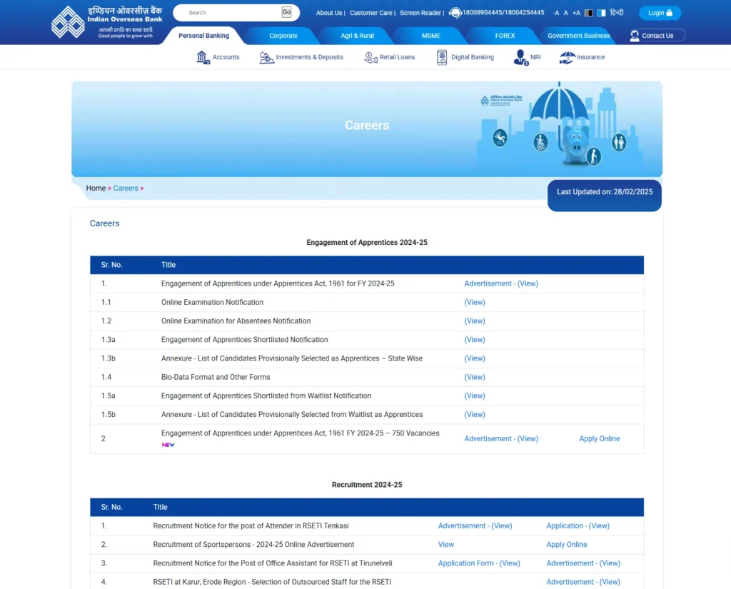 IOB Apprentice Recruitment 2025