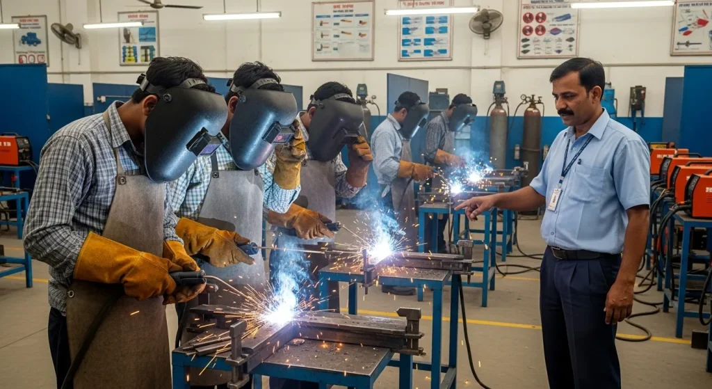 Practical ITI Exams in Progress – Welding Station Practical ITI Exams in Progress – Welding Station