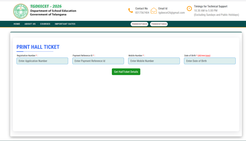 TS DEECET Hall Ticket 2026